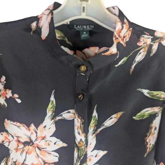 Lauren Ralph Lauren Floral Chinese Neck Floral Ruffle Shirt Button Down Dress 10 - Picture 4 of 12